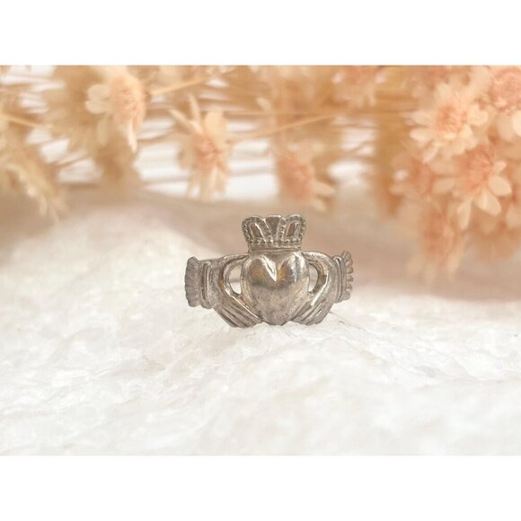 Irish Made Claddagh Heart & Crown Sterling Silver 925 Vintage Ring - sz 3 - Picture 10 of 13